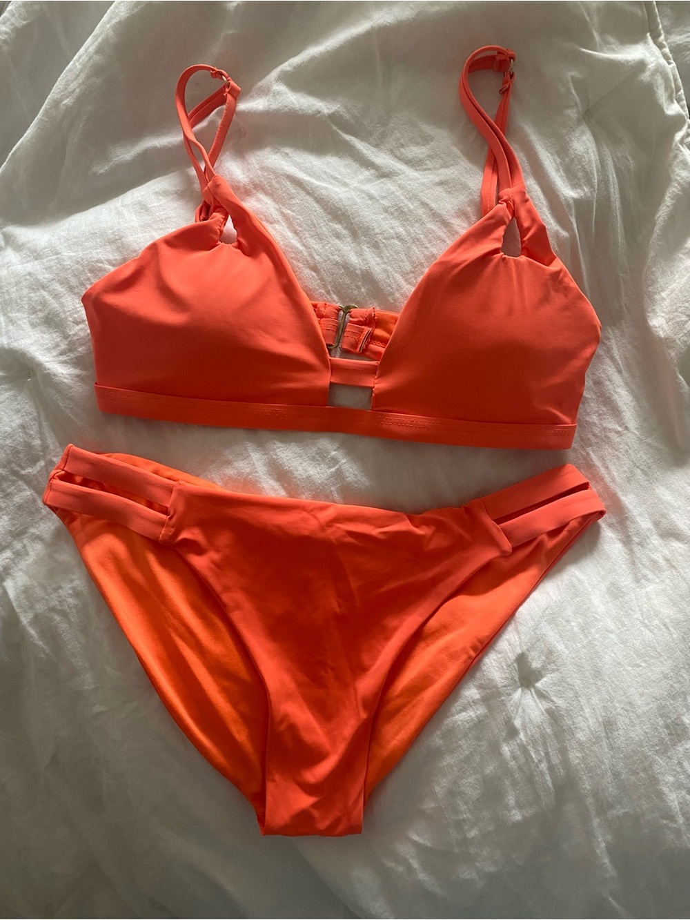 Women’s Bright Orange Strappy Bikini Set Two Piece - Top & Bottom Size Small